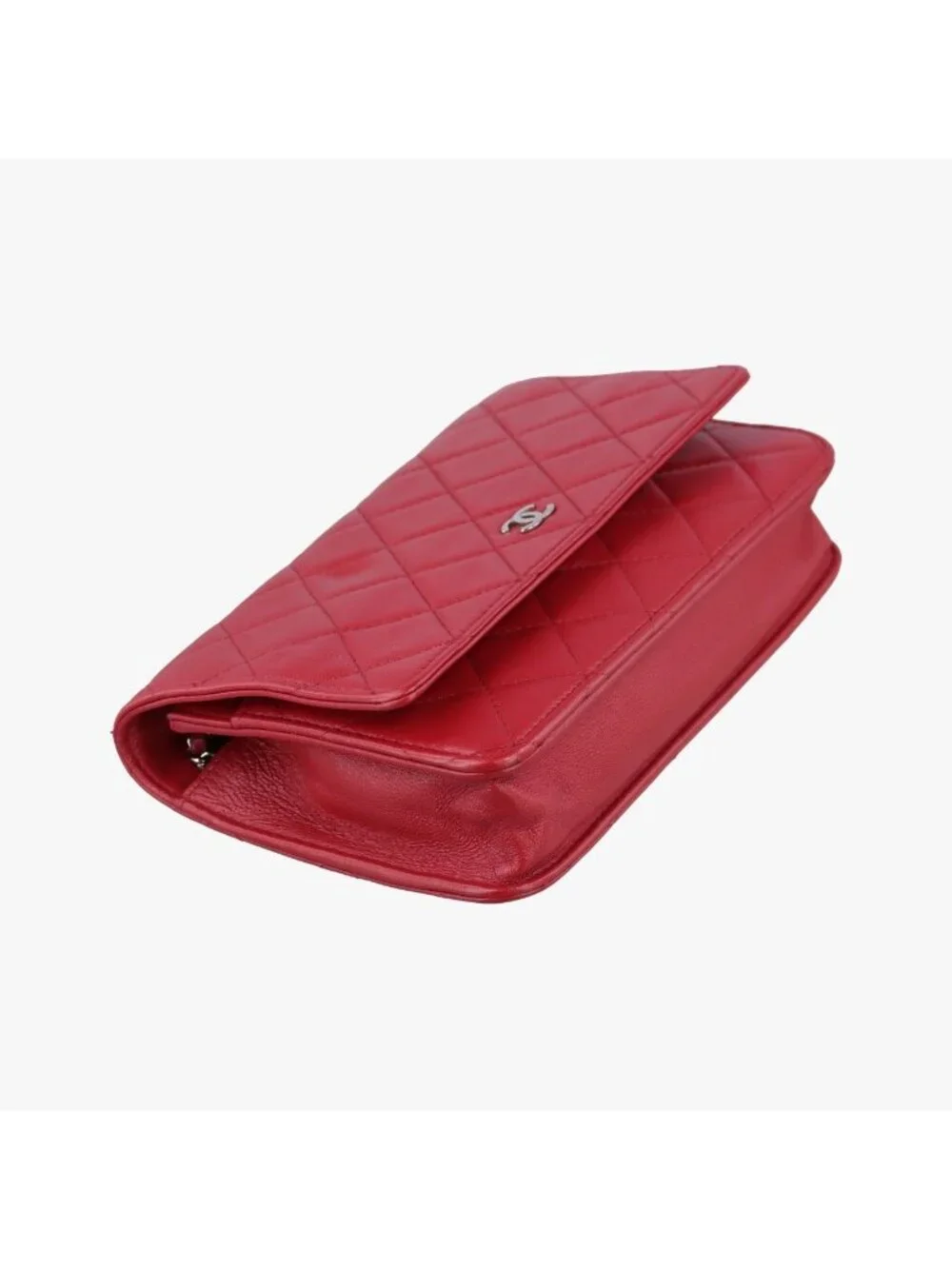 Chanel Quilted CC Logo Red Lambskin Shoulder